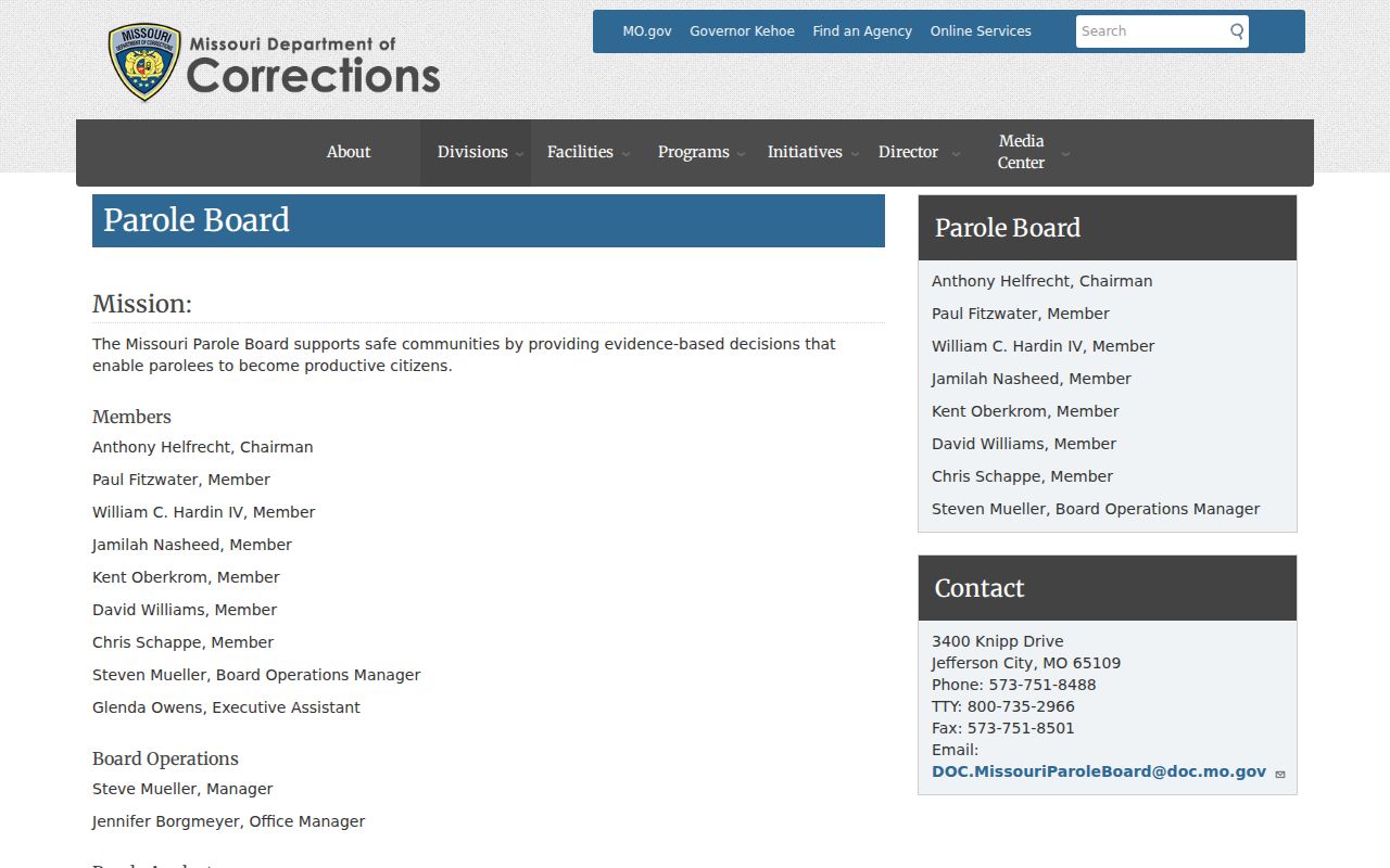 Missouri Parole Board source for Alexandria and Clark County record checks