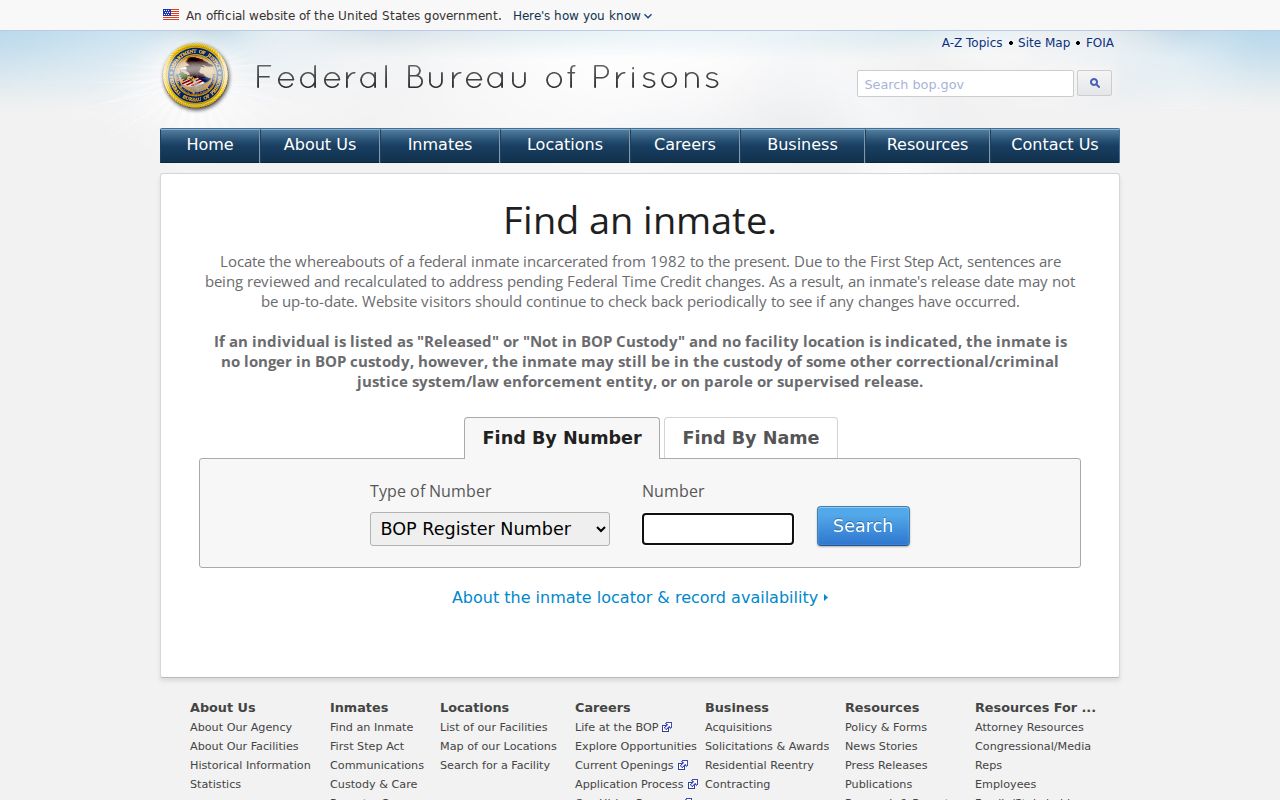 Federal BOP locator for custody after a Clark County arrest