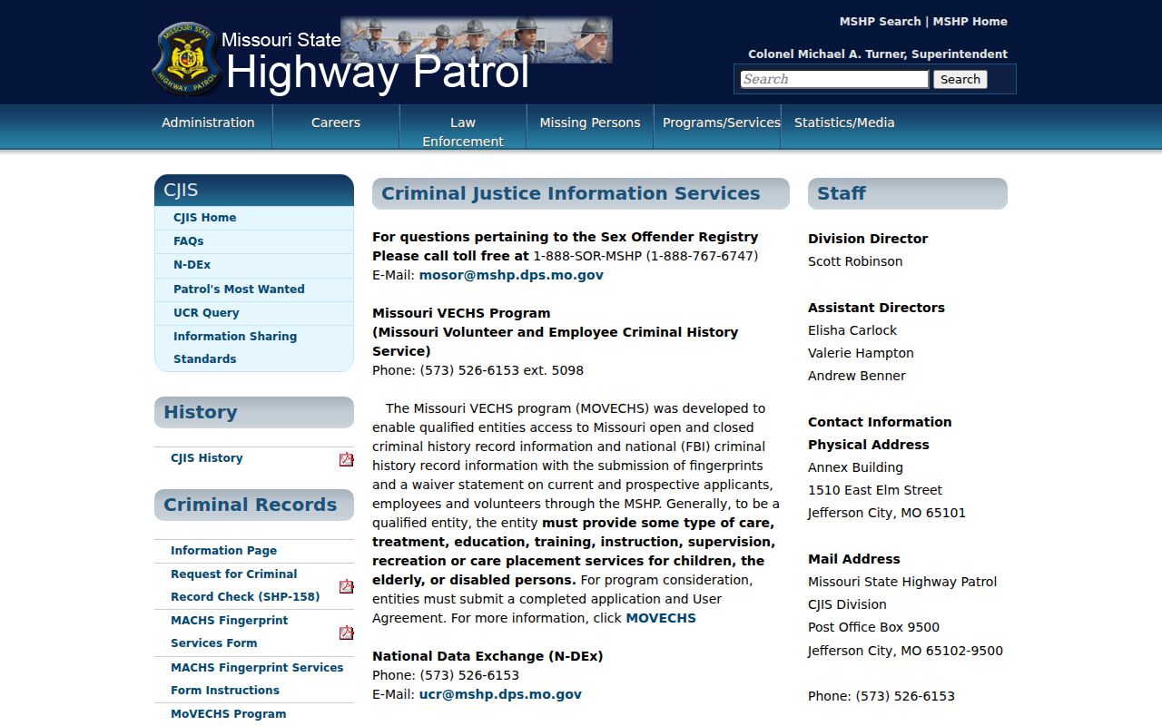 MSHP repository hub for Clark County criminal history records