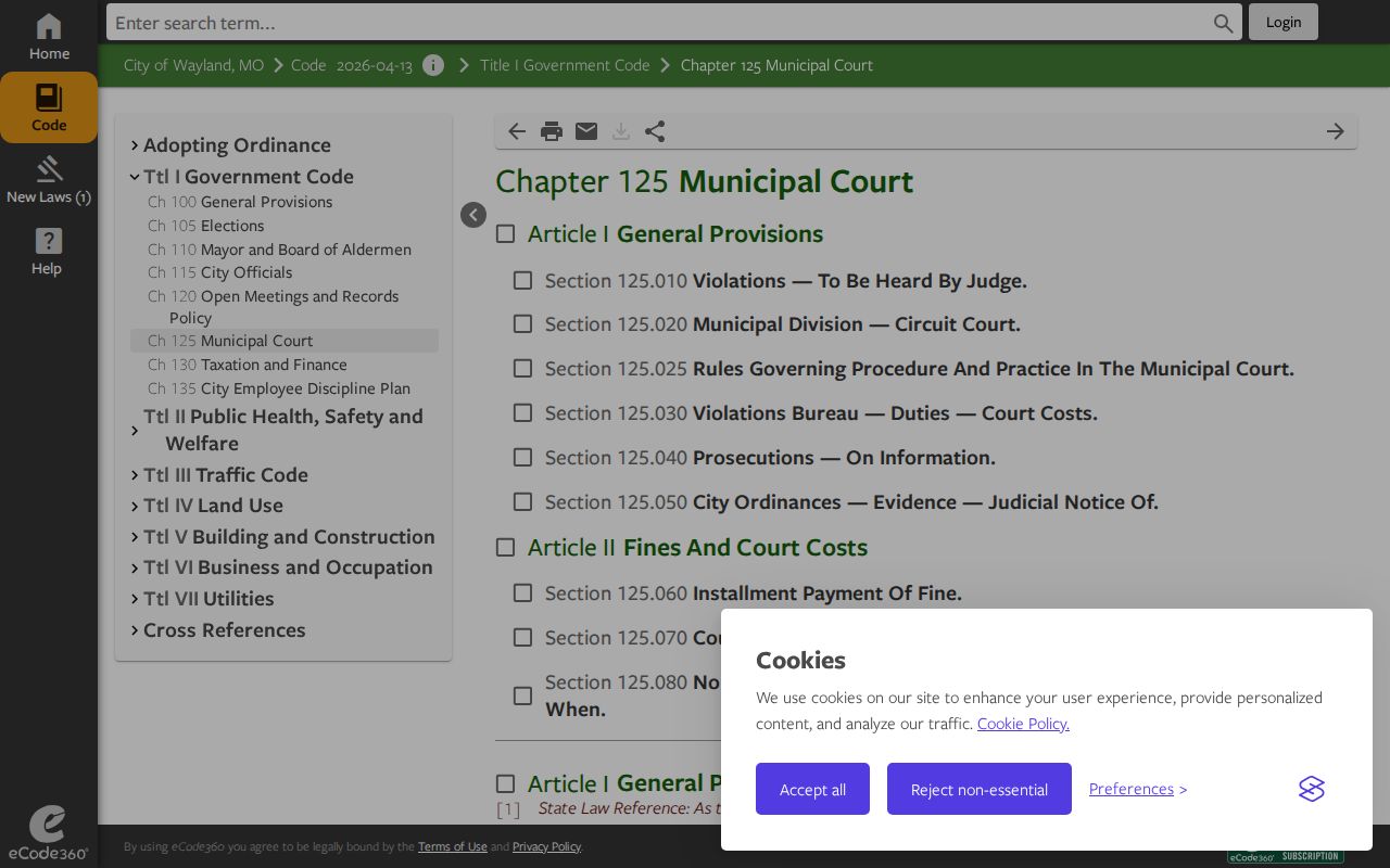 Wayland municipal code governing Clark County criminal court records